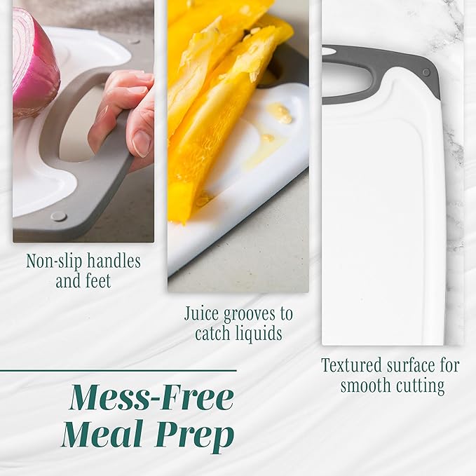 Cutting Boards for Kitchen - BPA-Free Chopping Board - Different Sizes & Non Slip Handles - Reversible, Large Cutting Board Set - Unique Gifts for Cooks Who Have Everything - 3-Pack Gray-Ruum Studio Home