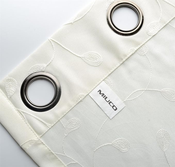 MIUCO Floral Embroidered Semi Sheer Curtains Faux Linen Grommet Curtain Panels for Living Room 52 x 95 Inch 1 Pair, Off White-Ruum Studio Home