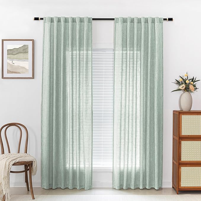 MYSKY HOME Living Room Curtains 84 Inches Long Semi Sheer Light Filtering Privacy Drapes for Bedroom Rod Pocket Textured Boho Home Decor, Backdrop Curtain for Parties, 50" x 84", Aqua, 2 Panels-Ruum Studio Home