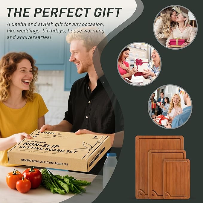 3 Packs Bamboo Cutting Board Set with Non Slip Feet and Over Sink Nice Solid Thick Wood Juice Groove Chopping Board Extra Large Big Small Best Hardwood Counter Organic Vegetable Kitchen Gadgets-Ruum Studio Home