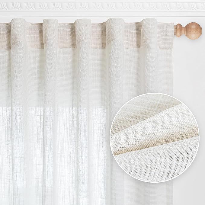 MYSKY HOME Short Curtains for Small Kitchen Windows 45 inches Length, Linen Look Curtain Drapes Cotton Polyester Blend, Soft Fabric Light Filtering Privacy Protect, 50 x 45 inches, Natural, 2 PCs-Ruum Studio Home