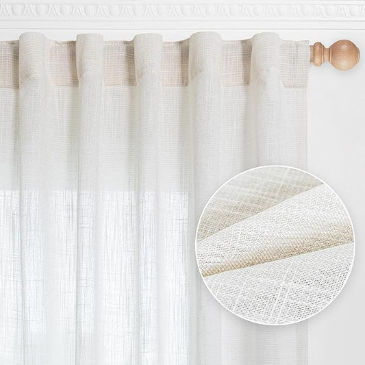 MYSKY HOME Short Curtains for Small Kitchen Windows 45 inches Length, Linen Look Curtain Drapes Cotton Polyester Blend, Soft Fabric Light Filtering Privacy Protect, 50 x 45 inches, Natural, 2 PCs-Ruum Studio Home