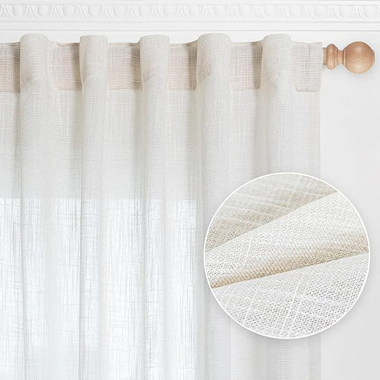 MYSKY HOME Short Curtains for Bedroom Small Windows, Light Filtering Sheer Drapes Boho Decor Country Style Kitchen Bathroom Panels Set, Light Filtering Privacy Blind, 50x54, Natural, 2 Pieces-Ruum Studio Home