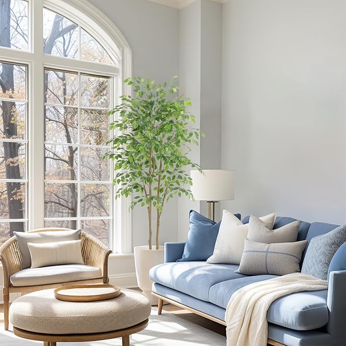 Tall UV Resistant Ficus Tree Artificial,6ft(72in) Faux Ficus Tree with Realistic Smooth and Shiny Leaves, Fake Trees Indoor Outdoor for Home Office Living Room Bedroom Foyer Porch Decor.-Ruum Studio Home