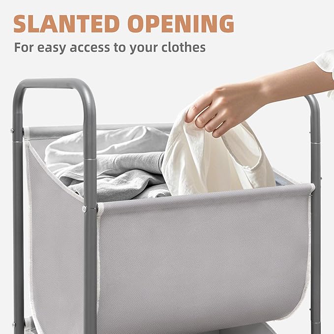 STORAGE MANIAC 80 Liters Vertical Rolling Laundry Hamper, 2 Section Laundry Sorter with Wheels and 2 Breaks, 2-tier Laundry Baskets for Small Space, Dorm, Laundry Room, Closet, Bathroom, Gray 2-tier-Ruum Studio Home