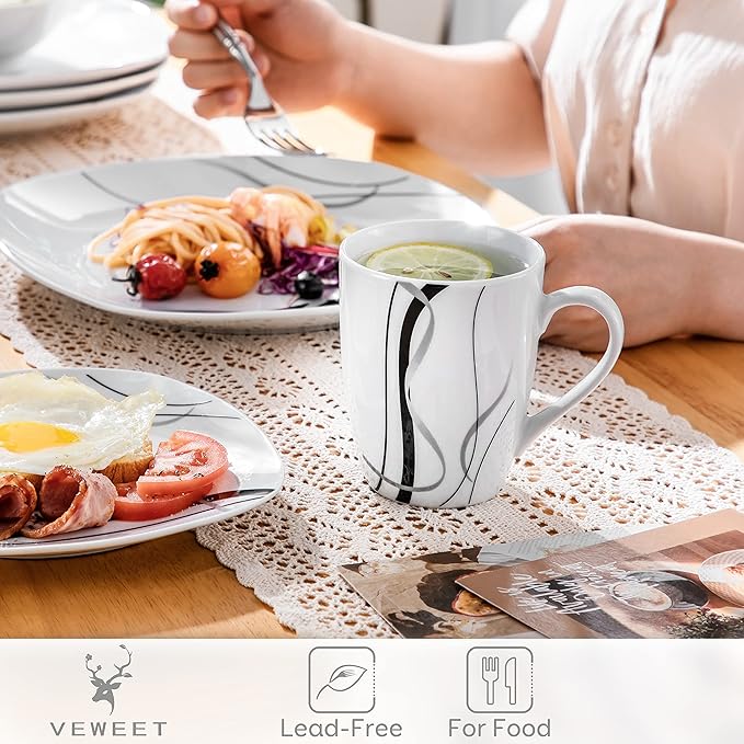 VEWEET Ceramic Coffee Mugs Set of 6, 11 OZ Coffee Cups Set with Handle, White Mugs Set Porcelain Cup Set for Kitchen, Microwave Dishwasher Safe, Series Fiona-Ruum Studio Home