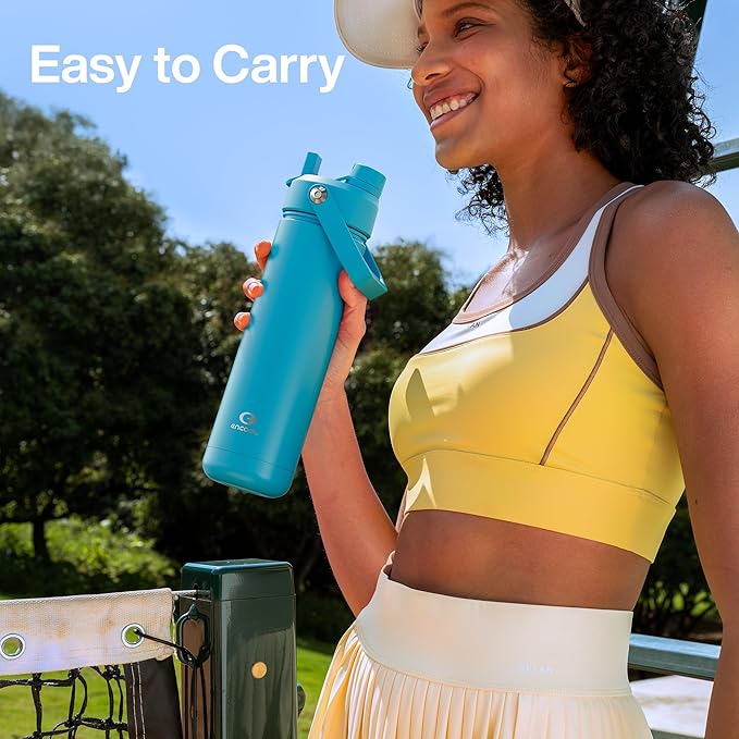 Insulated Water Bottle with Straw - Encool Stainless Steel Water Bottle, Leak-Proof, BPA-Free, Double Wall Vacuum Keeps Cold for 24 Hours for Sports, Travel, School (26 oz, Azure Blue)-Ruum Studio Home