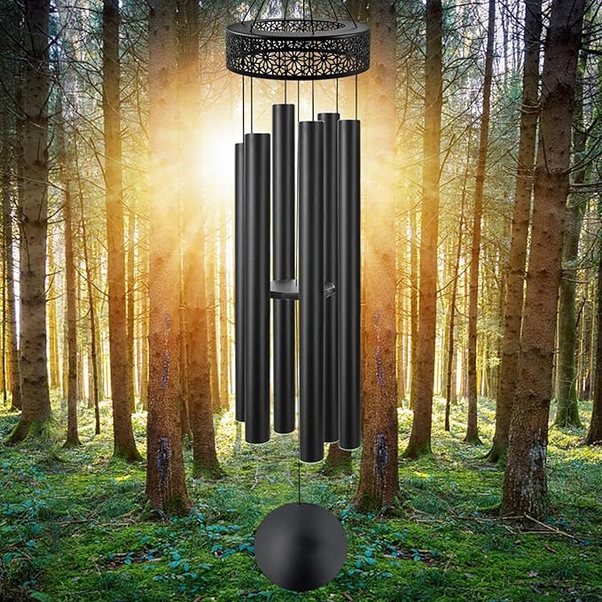 ASTARIN 60'' Deep Tone Wind Chimes for Outside -Extra Large Windchimes with 6 Heavy Tubes, Memorial Wind Chimes Outdoor for Garden Hanging Décor,Sympathy Gifts, Black-Ruum Studio Home