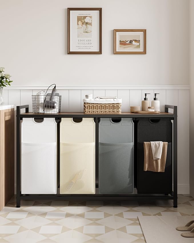 Lulive Laundry Hamper with Shelf, Laundry Basket 4 Section, Laundry Sorter Organizer with Pull-Out Removable Large 4 Color Bags & Large Top Shelf for Laundry Room, Bathroom and Dorm, 4 x 18 Gal (272L)-Ruum Studio Home