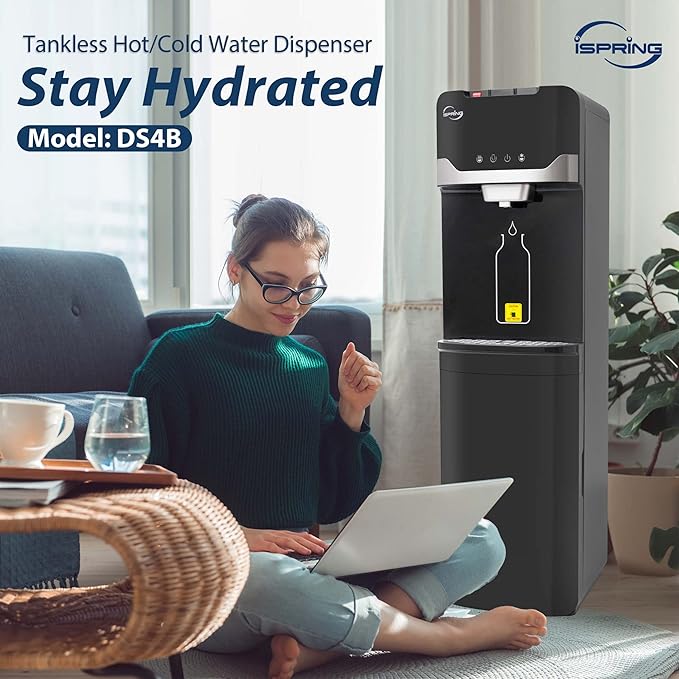 iSpring Bottleless Water Dispenser with Built-in 4-Stage Filtration, Hot/Cold/Room Temp, Self Cleaning, Stainless Steel, Model: DS4B-Ruum Studio Home