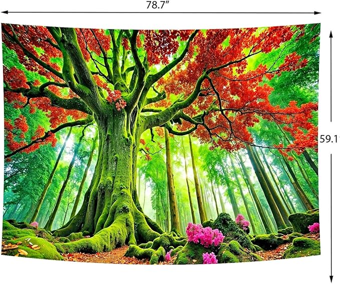 Delur Forest Tapestry Tree of Life Green Landscape Rainforest Wall Hanging Tapestry Colorful Mystical Nature Spiritual Psychedelic Headboard for Bedroom Living Room Home Decor (59.1" x 78.7")-Ruum Studio Home
