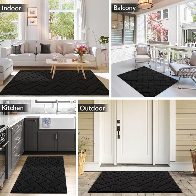 hicorfe Front Door Mat Outside Entrance,36"x59" Absorbent Muddy Dirt Resist Welcome Door Mats Outdoor Indoor,Stain and Fade Resistant,Non Slip Backing Entry Mat Doormat for Entryway(Black)-Ruum Studio Home