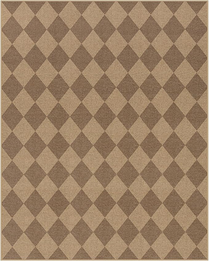 Lahome Checkered Easy Jute Rug 8x10, Washable Rugs for Living Room Dining Room Farmhouse Indoor Outdoor Mat, Neutral Checkerboard Non Slip Black Carpet for Office Backyard Patio-Ruum Studio Home