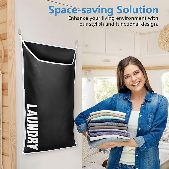 Hanging Laundry Hamper Bag XL 40x22", Space Saving over the Door Storage Bags, Behind the Door Hampers for Dirty Clothes & Wall Mounted Basket for Bathroom, Organizer for Small Room Spaces RV-Ruum Studio Home