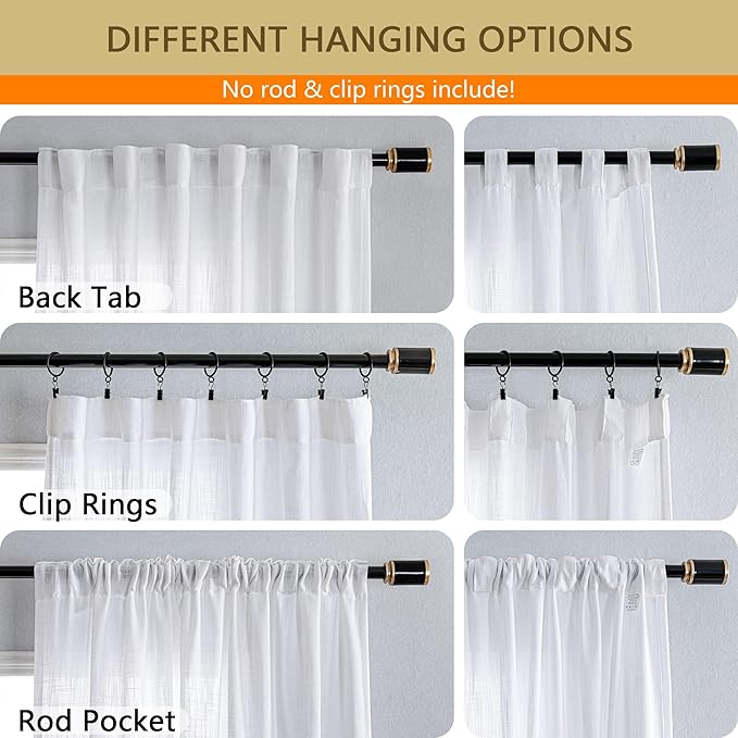 MYSKY HOME Patio White Curtains for Sliding Door, Living Room Curtains & Drapes Soft Cotton Farmhouse Window Treatments 90 inch Length 1 Panel Set Linen Look Semi Sheer Draperies, 100" W x 90" L-Ruum Studio Home