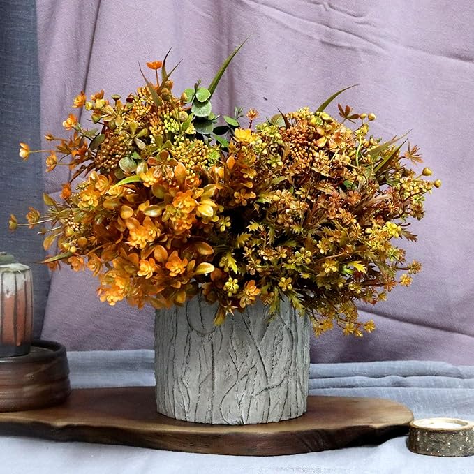 6 Bundles Artificial Fall Flowers, Autumn Decorations Leaves Greenery Shrubs for Thanksgiving Home Kitchen Room Farmhouse Floral Arrangements Indoor Outdoor Wedding Party Fireplace Fall Mixed Color-Ruum Studio Home