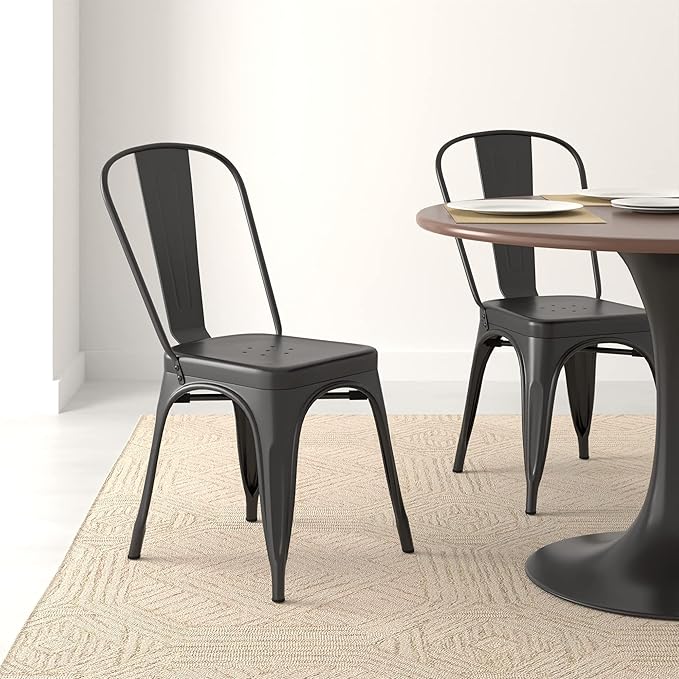 Amazon Basics Metal Dining Chairs, Matte Black, 1 Count (Pack of 4)-Ruum Studio Home