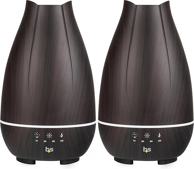 HealthSmart Essential Oil Diffuser, Cool Mist Humidifier and Aromatherapy Diffuser with 500ML Tank Ideal for Large Rooms, Adjustable Timer, Mist Mode and 7 LED Light Colors, Brown (Pack of 2)-Ruum Studio Home