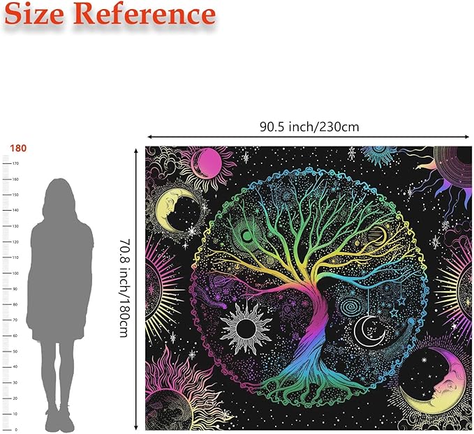 AACKart Blacklight Tapestry for Bedroom - Spiritual Tree of Life Wall Tapestry Glow in the Dark Wall Hanging 90.5 x 70.8 inches-Ruum Studio Home