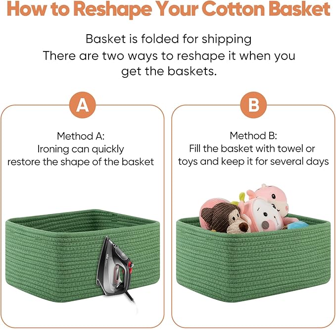 OIAHOMY 4 Pack 14.17*11.02*6.3IN Storage Baskets for Organizing Shelves, Woven Rope Baskets for Organizing Books, Clothes, Decorative Basket for Living Room, Nursery, Bedroom, Gift Basket, Green-Ruum Studio Home