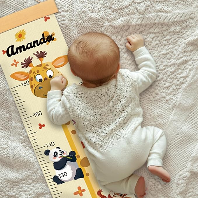 Personalized Name Growth Chart Wall Decor for Kids – Canvas Removable Height Chart Measuring Ruler 59" x 7.9" (Giraffes)-Ruum Studio Home