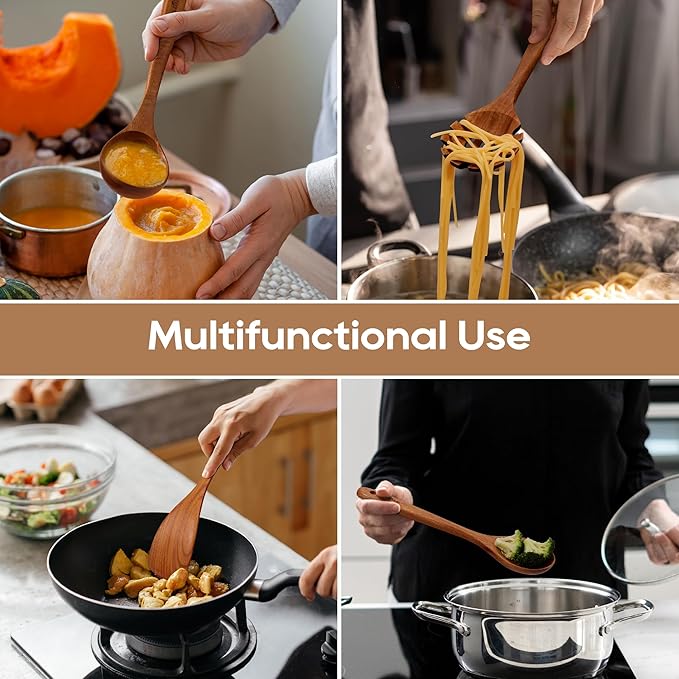 Teak Wooden Cooking Utensils Set, 10 Piece Premium Kitchen Cookware, Non-Scratch Wooden Spoons for Cooking, Perfect for Cooking and Serving-Ruum Studio Home