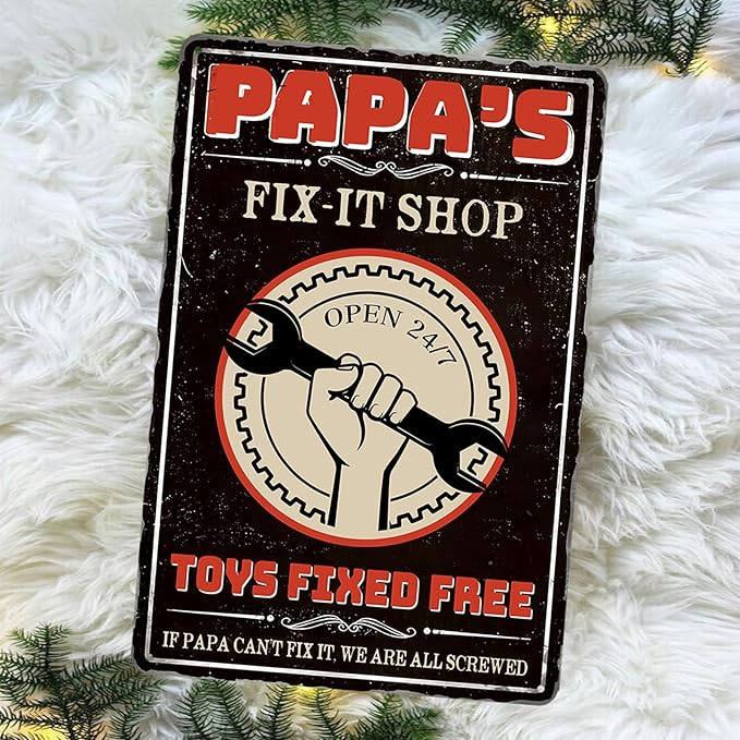 Papas Fix It Shop Metal Tin Signs for Garage Man Cave Decor Funny Papa Gifts - Vintage Tool Shop Papa's Workshop Signs, Father's Day Gifts Decorations 8x12 Inch-Ruum Studio Home