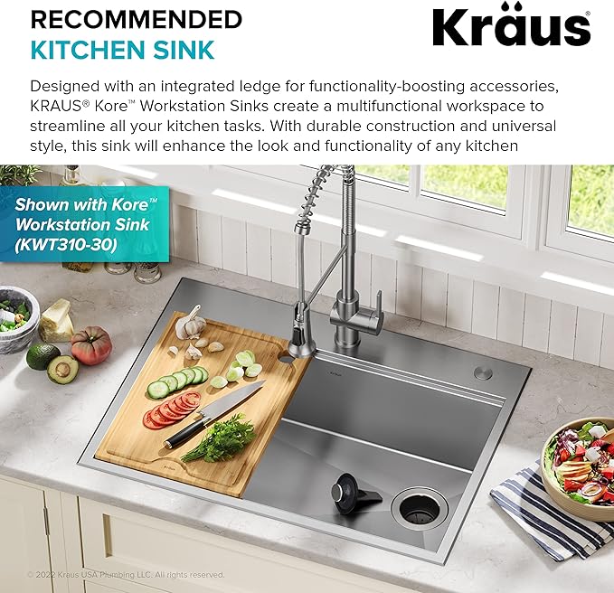 KRAUS WasteGuard 1/3 HP Ultra-Quiet Garbage Disposal with Quick Connect, Kitchen Sink Drain Cover, Power Cord and Flange Included, KWD100-33MBL-Ruum Studio Home