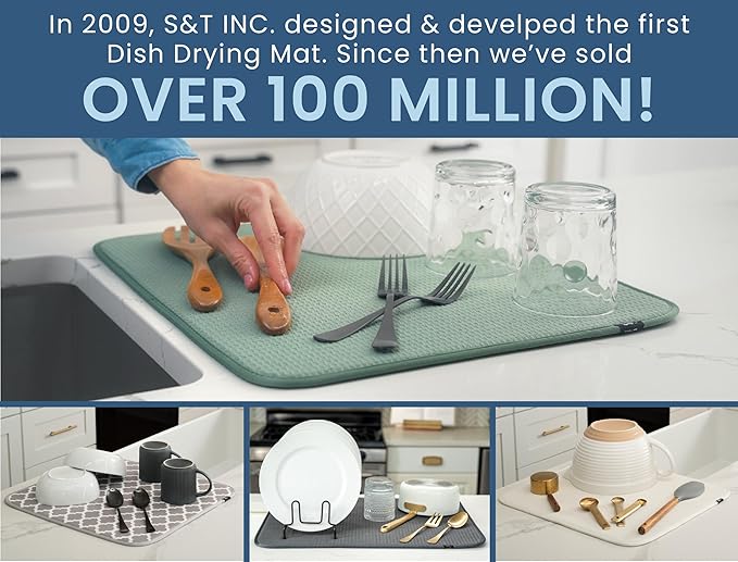 S&T INC. Dish Drying Mat XL, 18” x 24”, Absorbent Microfiber Kitchen Counter Mat, Dish Drying Pad for Dishes, Utensils, Pots and Pans, Extra Large, Grey Stone-Ruum Studio Home