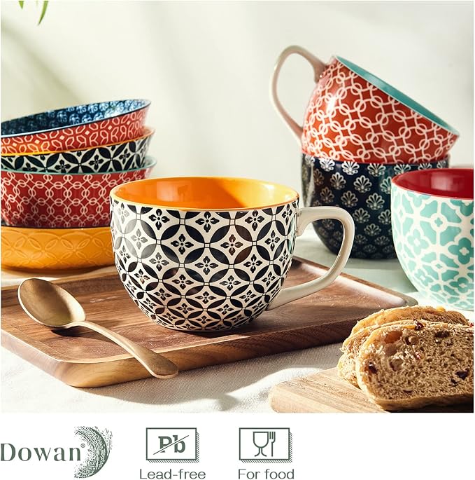 DOWAN Coffee Mugs Set of 4, 24 oz Large Coffee Mugs, Jumbo Soup Mugs With Handles, Ceramic Coffee Cups for Coffee Cereal Latte for Men Women, Housewarming Wedding Gift, Vibrant Colors-Ruum Studio Home