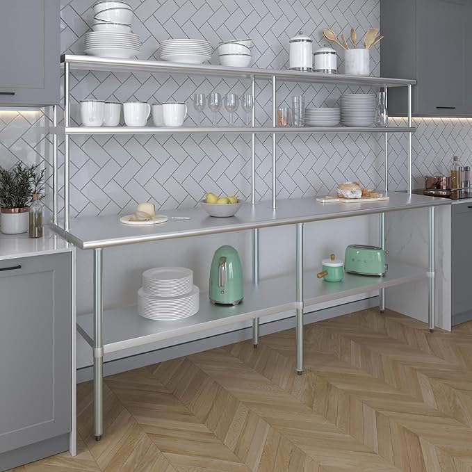 AmGood Double OverShelf Stainless Steel NSF - Many (96" Long x 12" Deep)-Ruum Studio Home