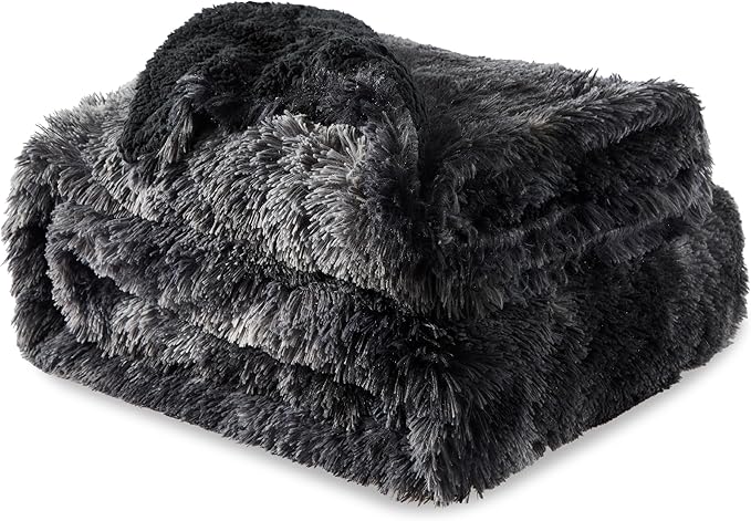 Bedsure GentleSoft Fluffy Tie Dye Black Blankets Queen Size for Bed, Thick Sherpa Faux Fur Fleece Fuzzy Plush Winter Warm Soft Queen Blankets, Black Bedroom Decor Cozy Gifts for Women Men, 90x90-Ruum Studio Home