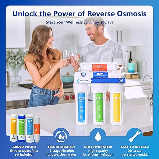 Express Water RO5DX Reverse Osmosis Filtration NSF Certified 5 Stage RO System with Faucet and Tank – Under Sink Water Plus 4 Filters – 50 GPD, 14 x 17 x 5, White-Ruum Studio Home