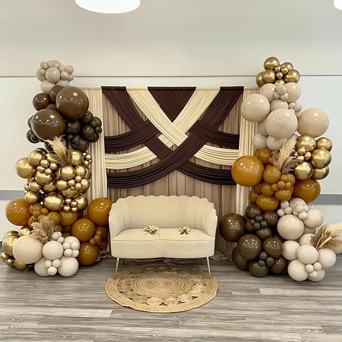 Brown and Gold Balloons 12 Inch Double Stuffed Dark Coffee Tan Cream Beige Sand Nude Neutral Latex Balloon Confetti Balloons for Boho Birthday Rodeo Thanksgiving Baby Bridal Shower Party Decor-Ruum Studio Home