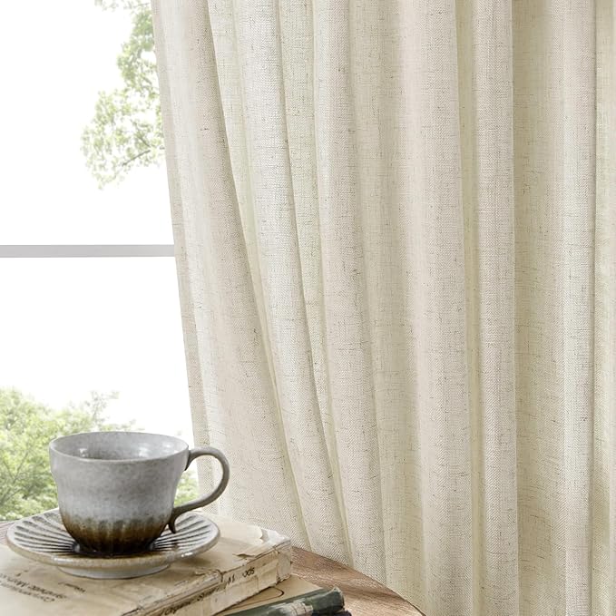 Joydeco Linen Curtains 96 Inch Length 2 Panel Sets,Light Filtering Curtains for Bedroom 100 Inch Wide Living Room Drapes with Back Tabs & Rod Pockets (W100 x L96 Inch, Beige)-Ruum Studio Home