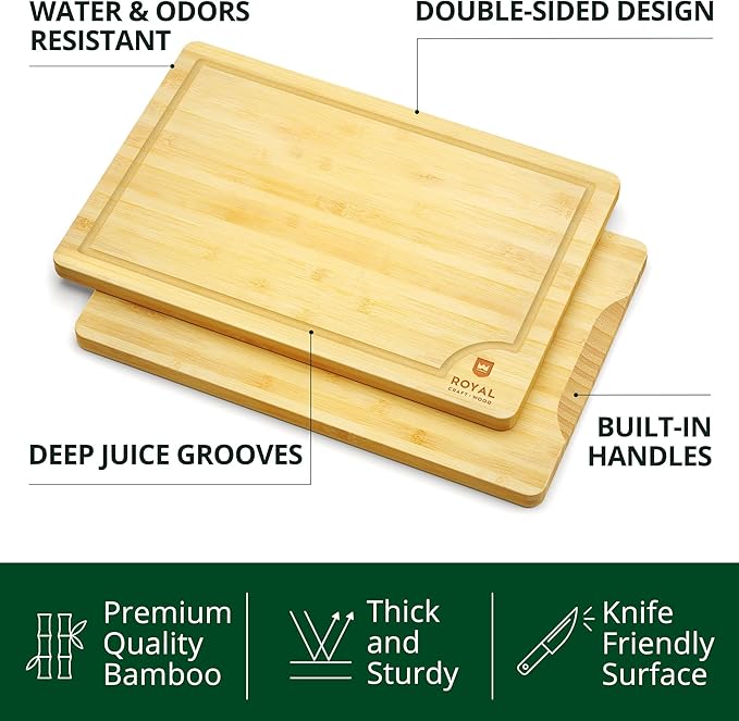 ROYAL CRAFT WOOD Wooden Serving Boards for Kitchen Meal Prep&Bamboo Wood Cutting Board Set with Deep Juice Groove Side Handles-Charcuterie & Chopping Butcher Block for Meat-Kitchen Gadgets Gift (5Pcs)-Ruum Studio Home