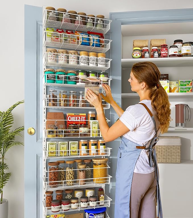 White 10-Tier Over The Door Pantry Organizer, Pantry Organization and Storage, Metal Hanging Adjustable Basket, Wall Spice Rack Seasoning Shelves, Home & Kitchen Essentials-Ruum Studio Home