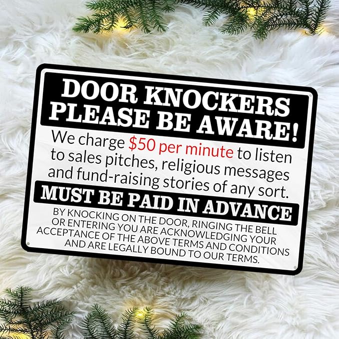 No Soliciting Sign for House Front Door - Funny Metal Tin Signs Room Decor Door Knockers Please Be Aware Warning Yard Sign, Home Bedroom Wall Art Decorations 8x12 Inch-Ruum Studio Home