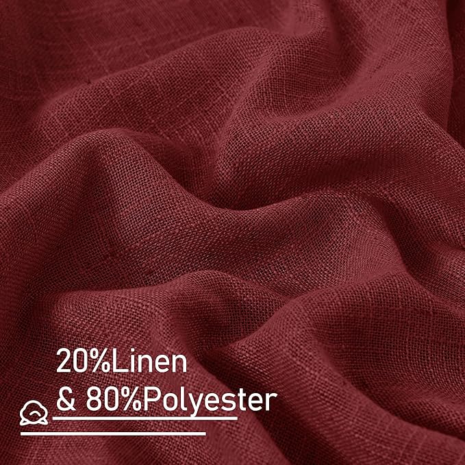 LAMIT Burgundy Red Linen Curtains 48 Inch Length 2 Panels, Light Filtering Semi Sheer Panels Bronze Grommet Christmas Decor Drapes for Small Windows/Kitchen/Bedroom, 34 x 48 Inch-Ruum Studio Home