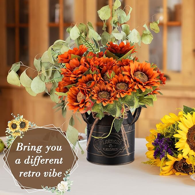6 Inch Farmhouse Vase Decor Milk Can Vintage Flower Jug Galvanized Metal Vase with Handle Rustic Flower Buckets for Thanksgiving Christmas Table Centerpiece Weddings Gifts(Black,8 Pcs)-Ruum Studio Home
