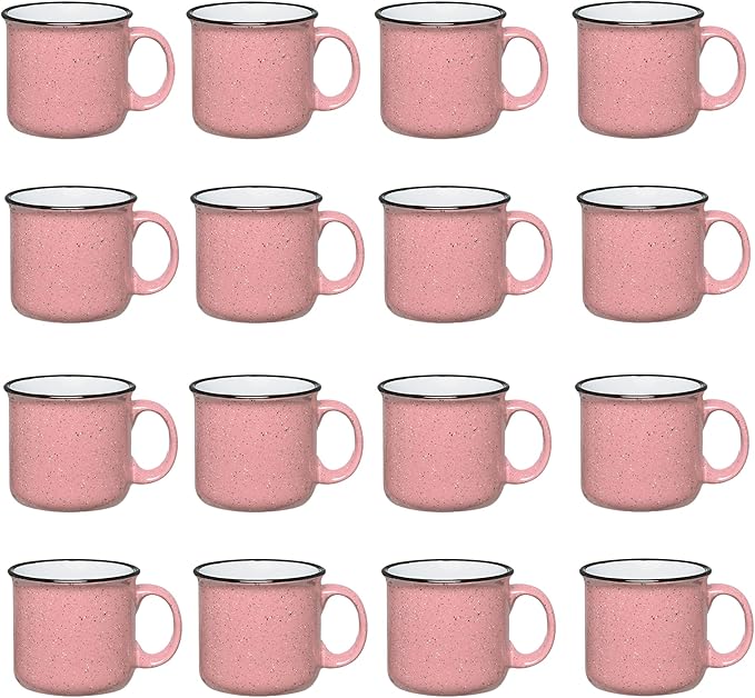 Set of 16 Ceramic Campfire Mugs – 15 Oz, Pink – Coffee & Tea Cups for Home, Work, Travel, Camping – Customizable, Great for DIY, Events, Companies-Ruum Studio Home