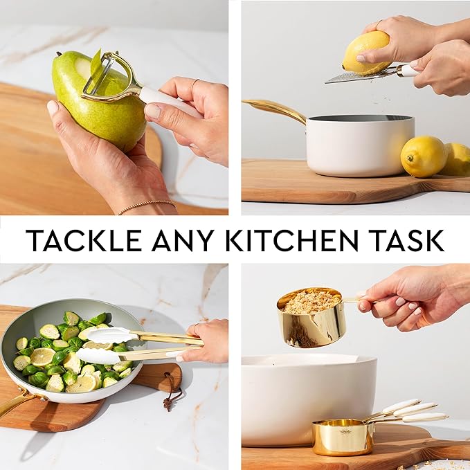 White and Gold Kitchen Utensils Set - 23-Piece Gold Kitchen Accessories Include Measuring Cups and Spoons Set, Silicone Utensils, and Utensil Holder for Baking, Cooking, and Stylish Kitchen Decor-Ruum Studio Home