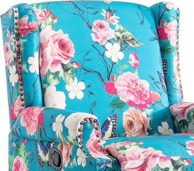 UIXE Swivel Rocker Manual Recliner Chair, Wingback Swivel Glider Fabric Nursery Reclining Sofa Chair, High Back Upholstered Arm Chair for Living Room Bedroom - Peacock Blue-Ruum Studio Home