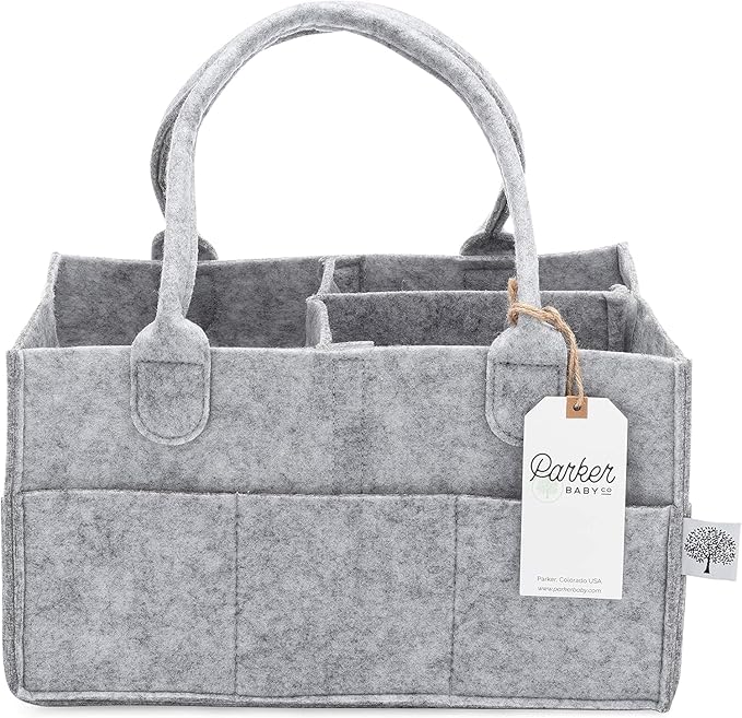 Parker Baby Diaper Caddy - Nursery Storage Bin and Car Organizer for Diapers and Baby Wipes - Gray, Regular-Ruum Studio Home