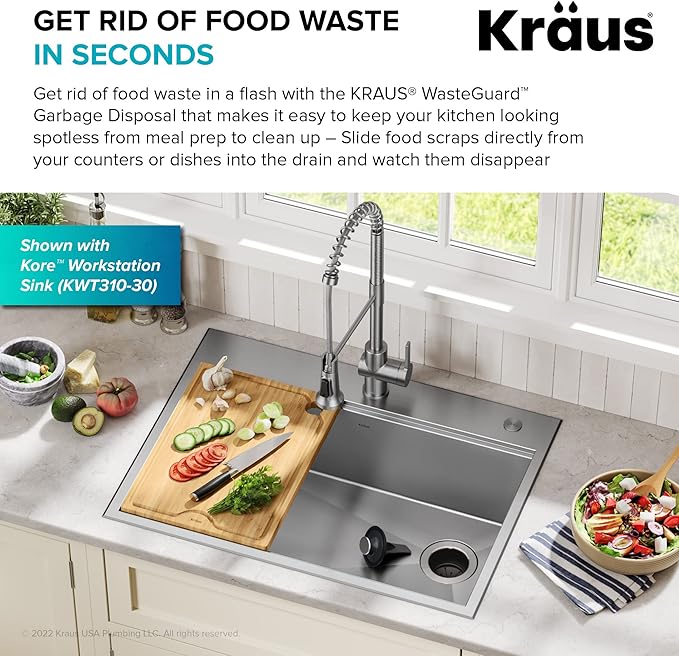KRAUS WasteGuard 1 HP Ultra-Quiet Garbage Disposal with Quick Connect, Kitchen Sink Drain Cover, Power Cord and Flange Included, KWD100-100MBL-Ruum Studio Home