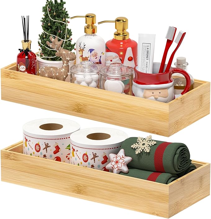 Kitchen Drawer Organizer Bins, Stackable Bamboo Deep Drawer Organizer for Silverware, Utensils, Cutlery, Flatware, Junk Drawer, Dresser, Bathroom, 15" x 6" x 2.5" (Set of 2)-Ruum Studio Home