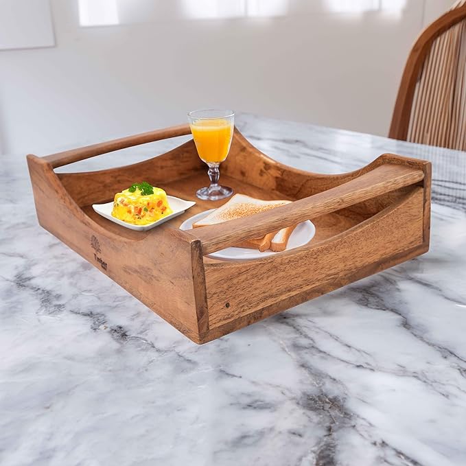 Wooden Serving Tray with Handles – Large 16"x10"x3.5" Mango Wood Decorative Rectangular Platter for Breakfast, Lunch, Dinner, Coffee & Tea – Ideal for Table, Lap, Couch, BBQ & Party Use-Ruum Studio Home
