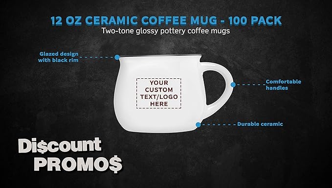 Custom Glazed Campfire Coffee Mugs 12 oz. Set of 100, Personalized Bulk Pack - Perfect for Coffee, Tea, Espresso, Hot Cocoa, Other Beverages - White-Ruum Studio Home