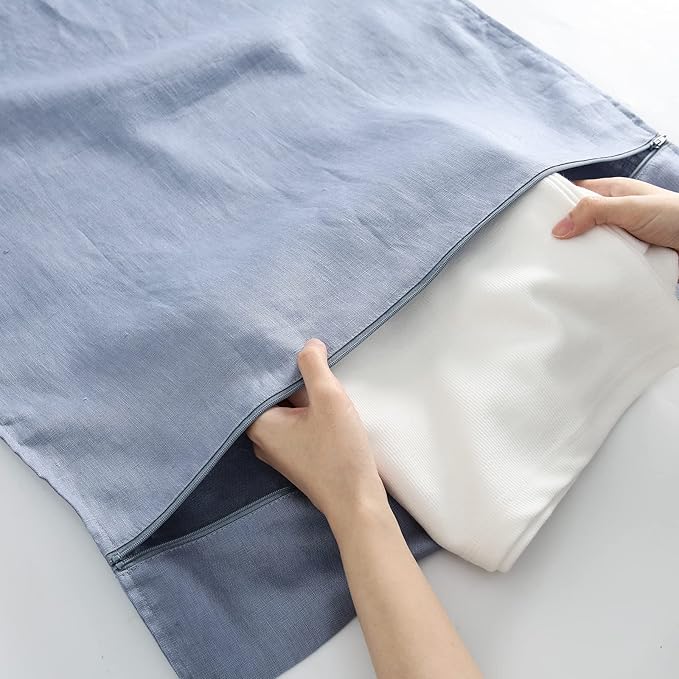 Linen Hanging Laundry Bag, 100% Linen Over The Door Laundry Hamper with Buttons and Zipper, Space Saving Door Hampers for Laundry Dirty Clothes Home Travel, Blue-Ruum Studio Home