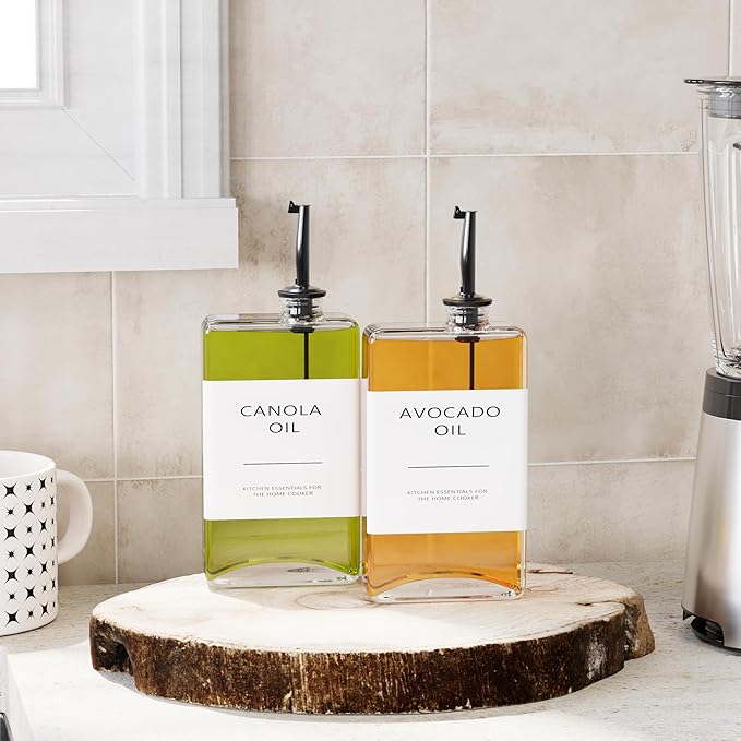 New England Stories Kitchen Cooking Oil Dispenser Set, Olive Oil and Vinegar Bottles, Soy Sauce Dispenser - 2 Pieces, Black, Durable & Stylish Design-Ruum Studio Home
